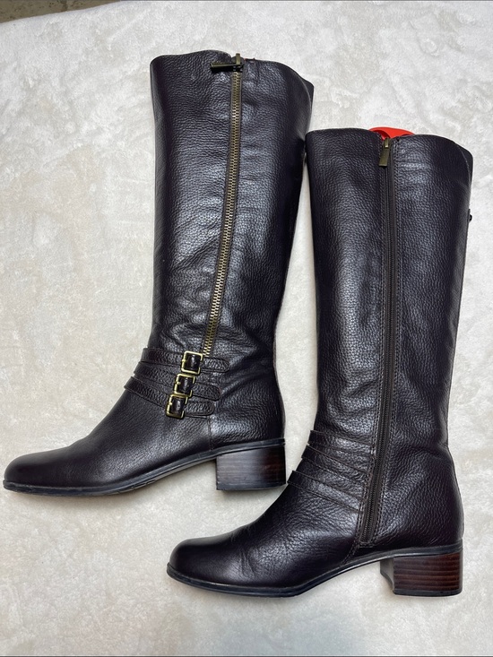 Bandolino Shoes - Bandolino Brown Over-the-Knee Leather Boots with Buckle and Side Zipper Size 9.5